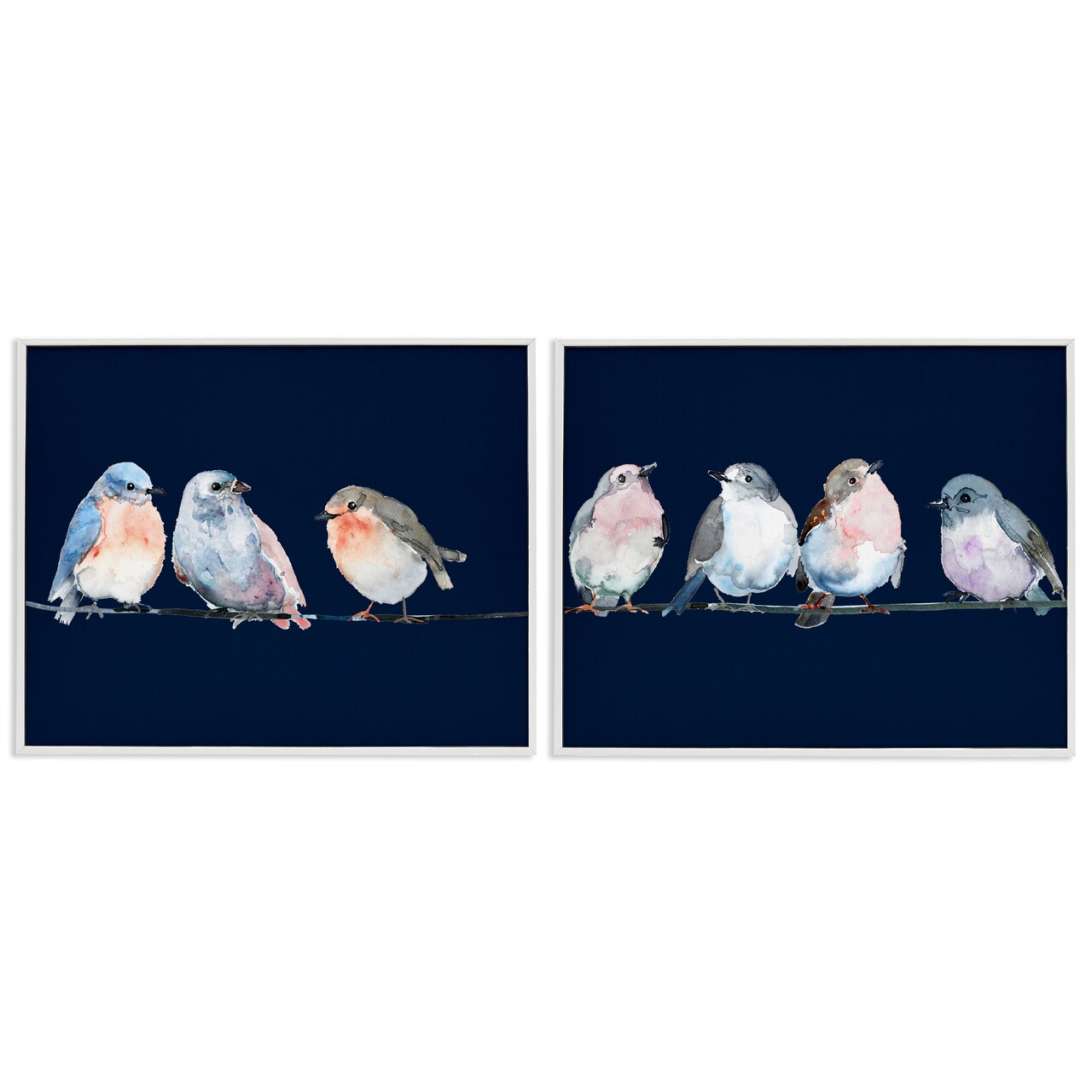 Stupell Industries Perched Navy Toned Birds 2pc Framed Giclee Set, design by Lorenzo Collective